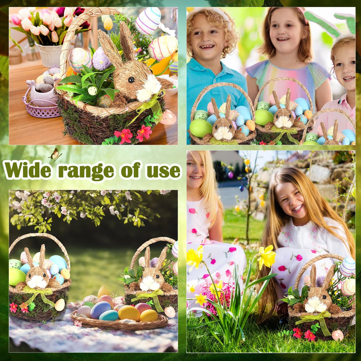 Silifine 2 Pack Easter Basket Woven Easter Bunny Basket With Handle Wicker Easter Gift Basket For Kids Rabbit Eggs Candy Basket