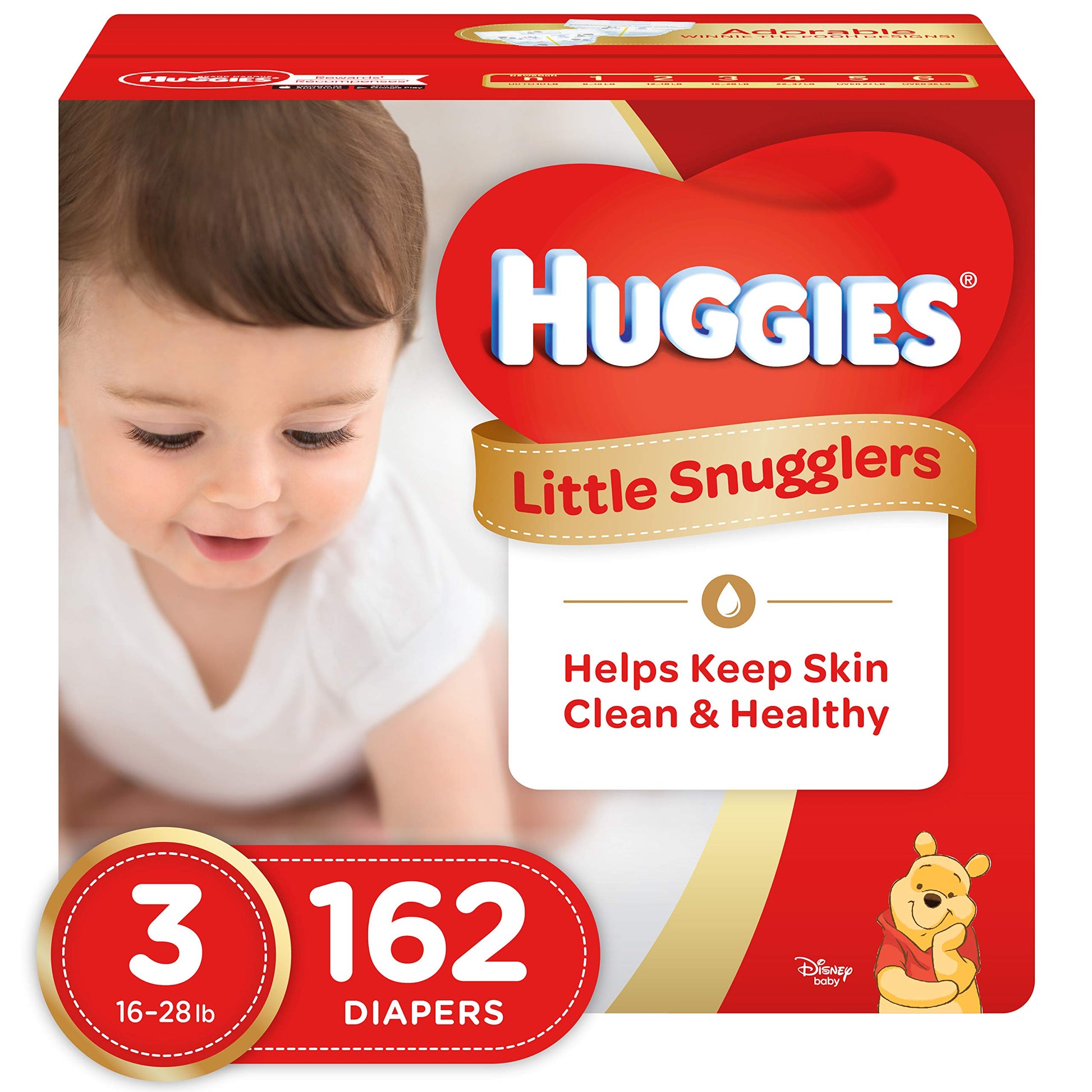 Huggies Little Snugglers Baby Diapers, Size 3, 162 Count, Unscented, Hypoallergenic, Drytouch Liner, Pocketed Waistband, Wetness