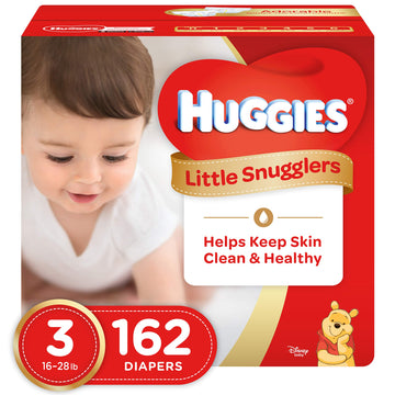 Huggies Little Snugglers Baby Diapers, Size 3, 162 Count, Unscented, Hypoallergenic, Drytouch Liner, Pocketed Waistband, Wetness