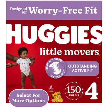 Huggies Size 4 Diapers, Little Movers Baby Diapers, Size 4 (22-37 Lbs), 150 Count, Packaging May Vary