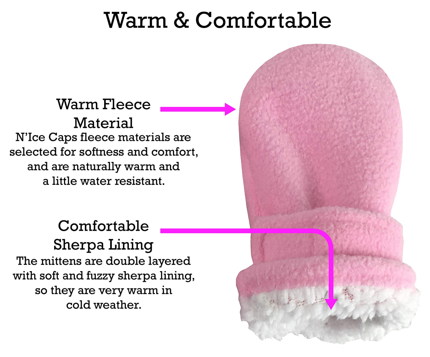 N'Ice Caps Baby Toddler Mittens Kids 2 Pairs Fleece Gloves Winter Warm Sherpa Lined (Pink/Light Purple Pack - Infant No Thumbs,