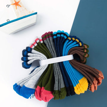 Jakidar 12 Pairs Baby Socks Cotton Crew Toddler Socks Grips Non Slip Bottom Kids Socks, Blue Green Brown 12-24M