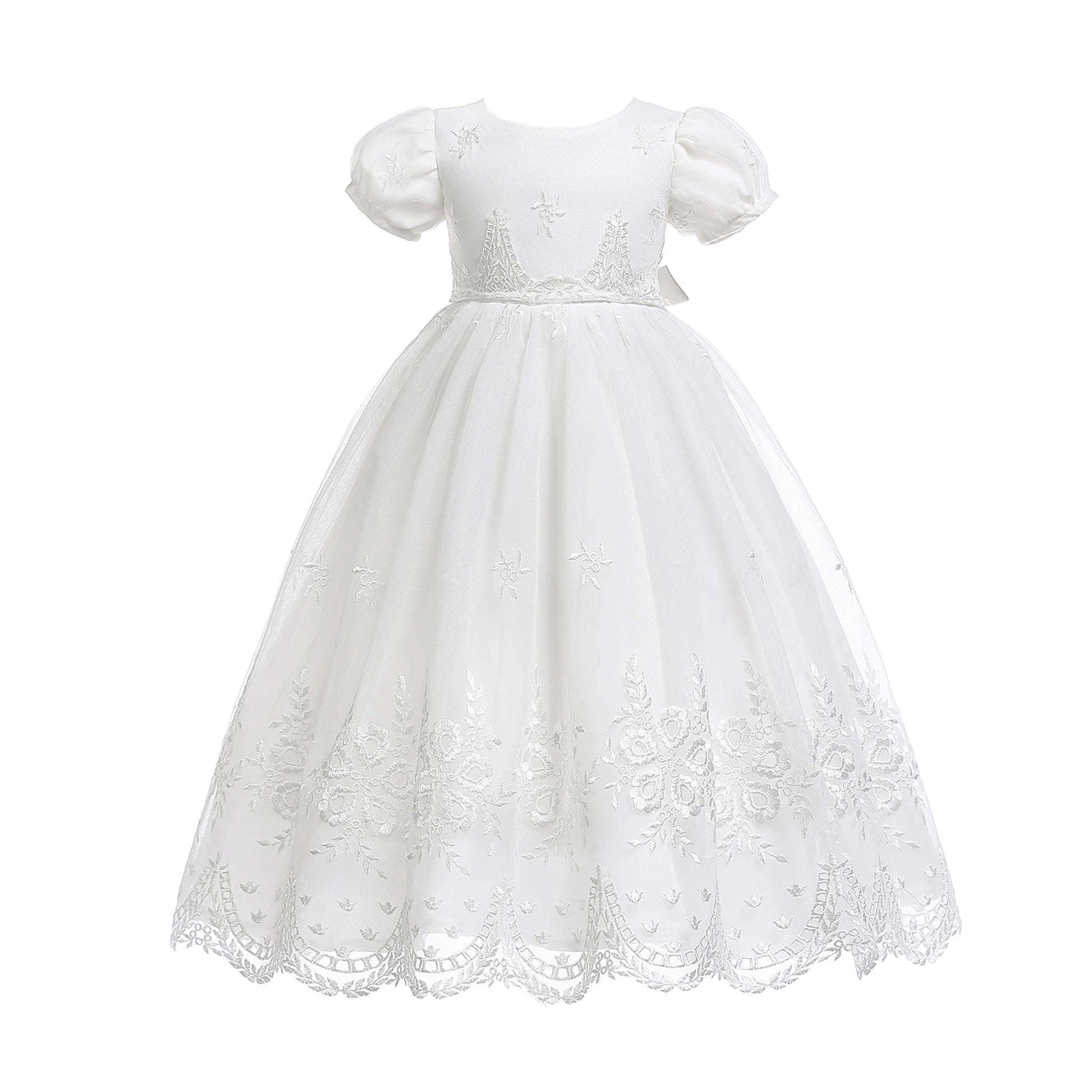 Glamulice Baby Girls Newborn Satin Christening Baptism Floral Embroidered Dress Gown Outfit Lace Formal Party Dresses Baby Girls