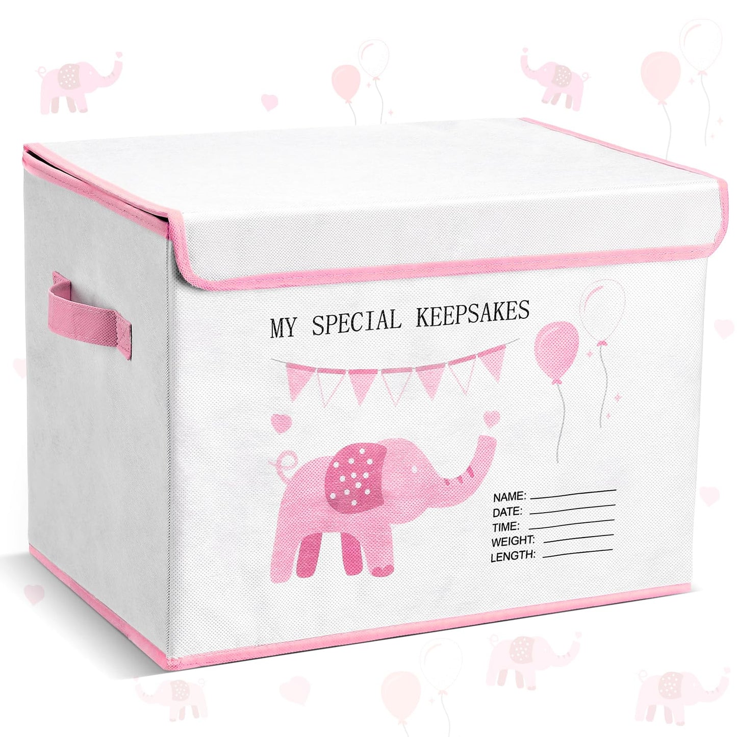 LemonRoad 16x12x12inch Baby Memories Keepsake Box Baby Shower Elephant First Keepsake Box New Parent Newborn Baptismal Birthday 