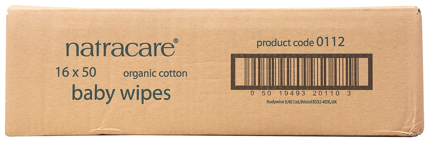 Natracare Organic Cotton Baby Wipes With Essential Oils Of Chamomile, Apricot And Sweet Almond Oil (16 Packs, 800 Wipes Total)