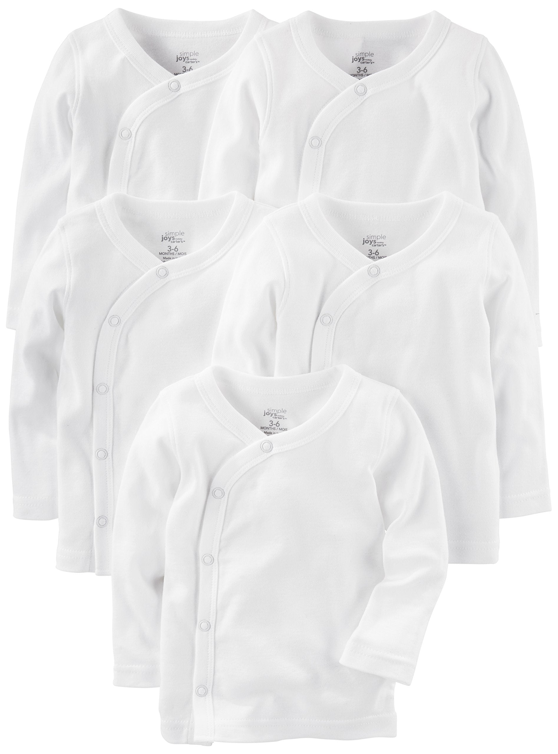Simple Joys by Carters Baby 5-Pack Side-snap Long-Sleeve Shirt, White, Newborn