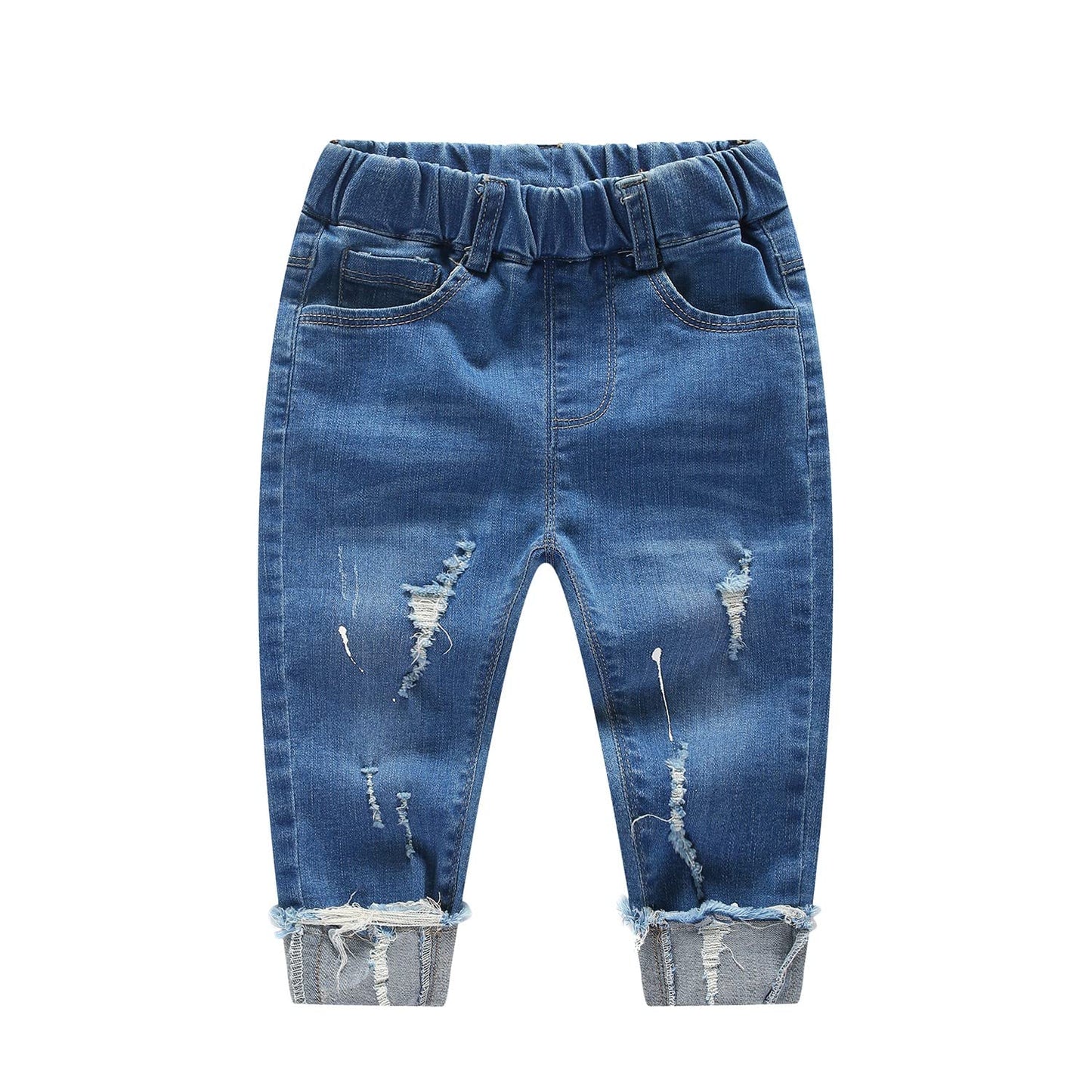 Kidscool Space Baby Ripped Jean,Toddler Elastic Waist Distressed Denim Pants,Light Blue,18-24 Months
