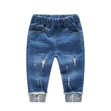 Kidscool Space Baby Ripped Jean,Toddler Elastic Waist Distressed Denim Pants,Light Blue,6-12 Months