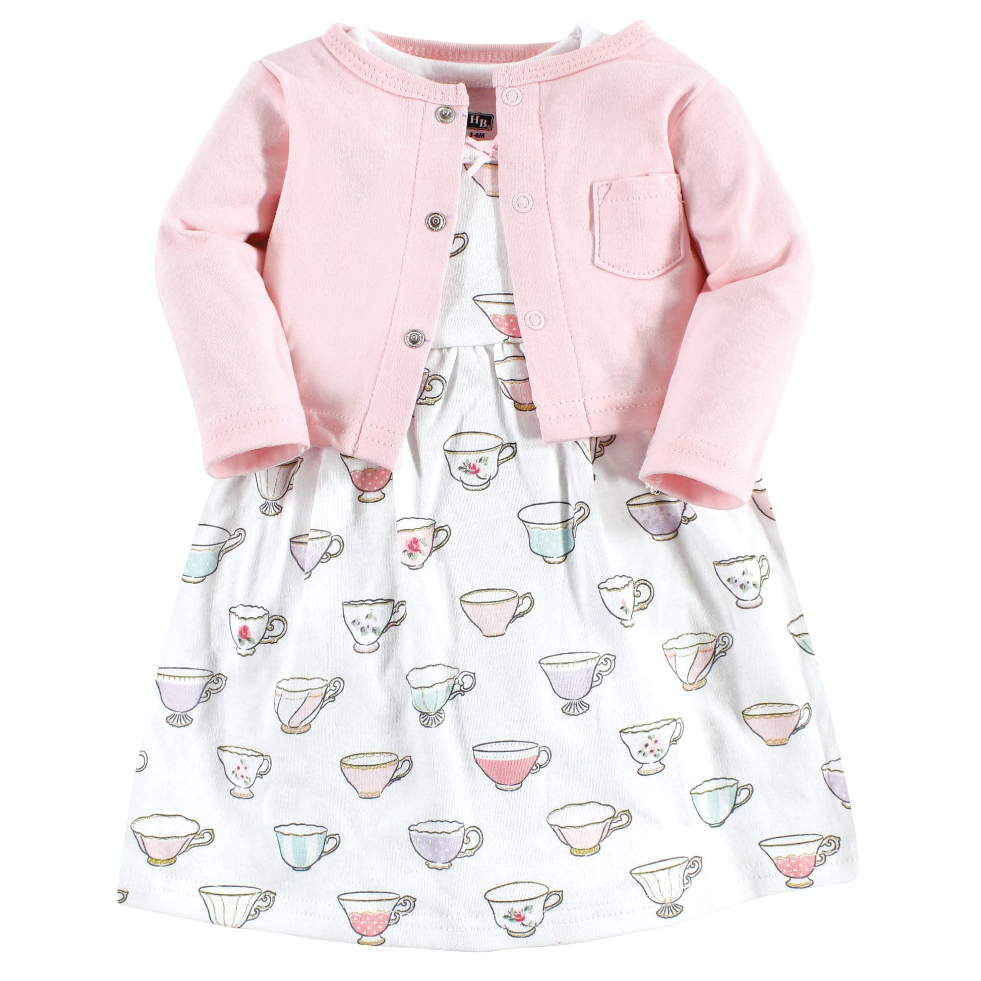 Hudson Baby Baby Girls' Cotton Dress And Cardigan Set, Tea Party, 9-12 Months