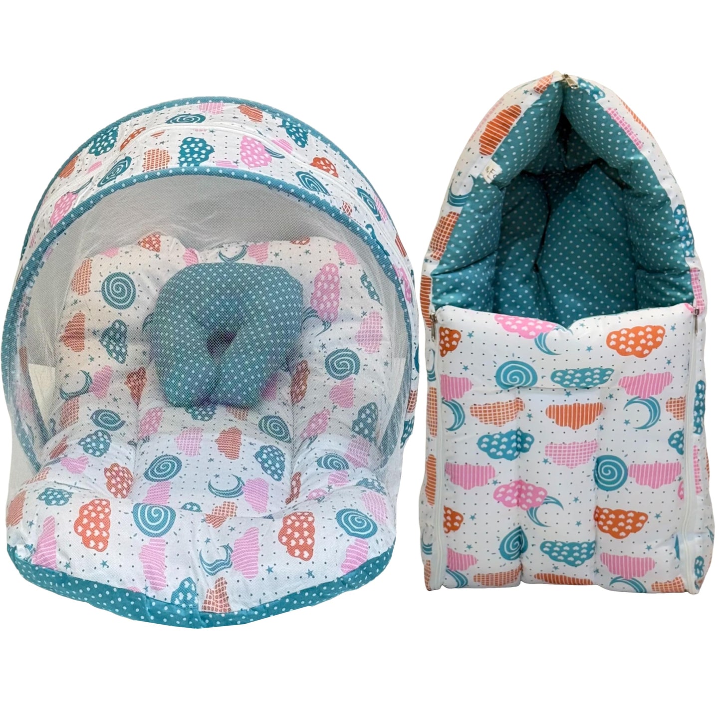 Infantbond Baby Sleeping Essential Reversible Nest | Mattress With Net | Carry Bag(06 Months) (Net Sleep Pista Spiral)