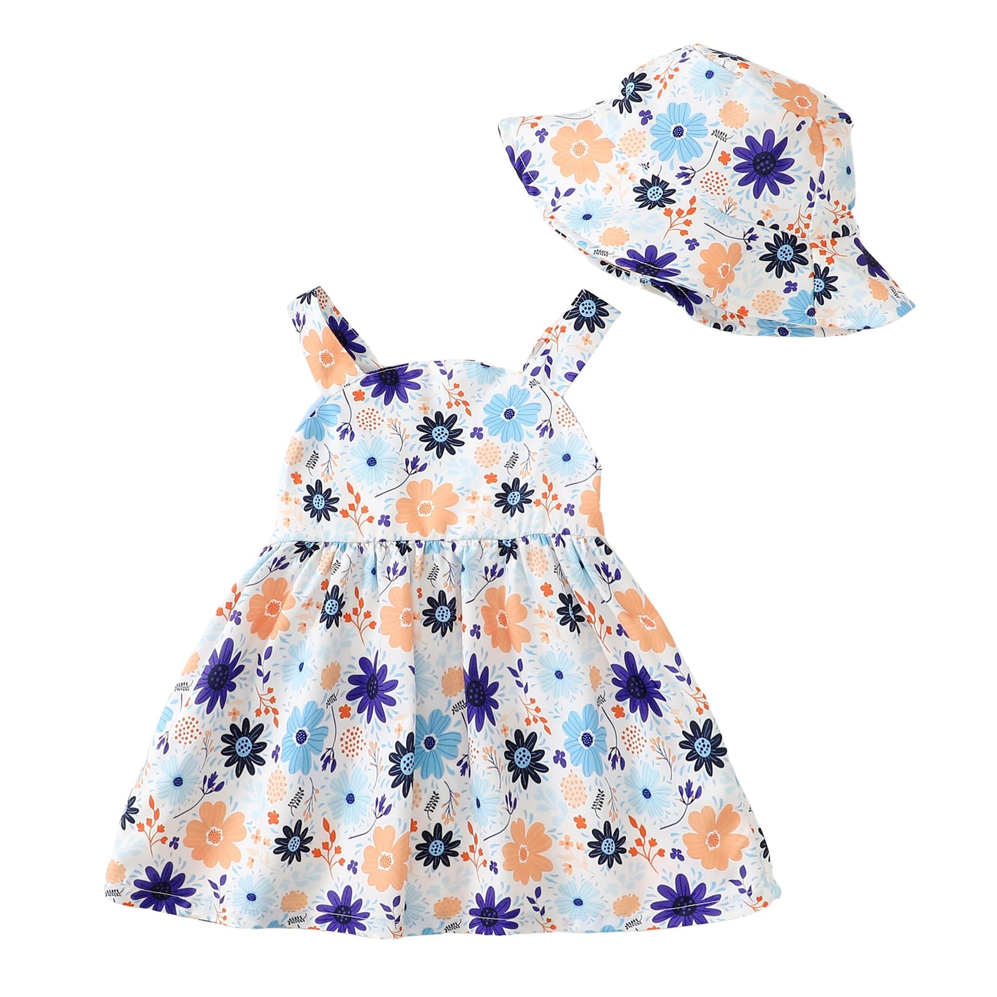 Baby Girl Dress Newborn Boho Summer Dress Halter Short Sleeve Floral Dresses Blue Baby Outfit Set Infant Clothes For Girls 0-3 M