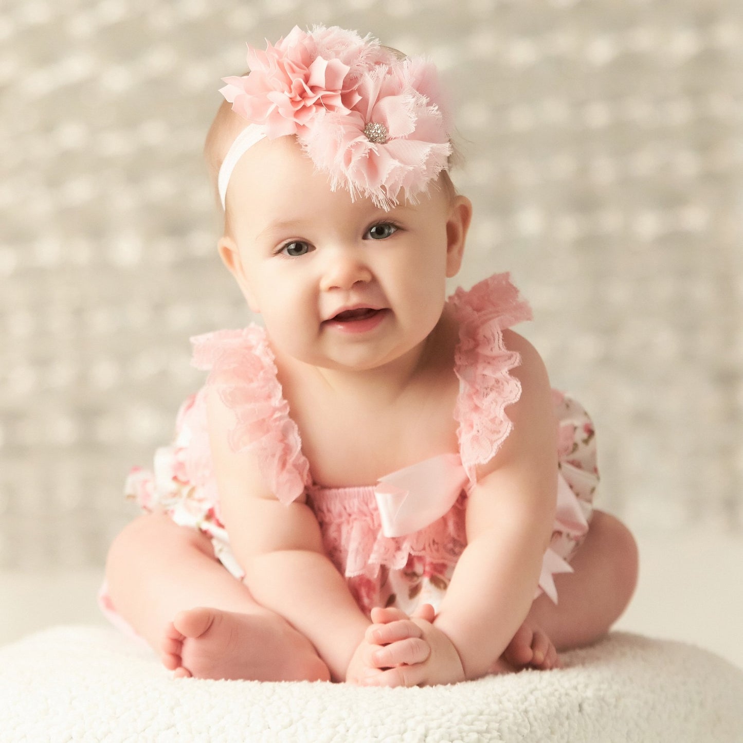 My Lello Baby Headband Shabby Fabric Flower Cluster Stretchy Elastic Mineral Ice