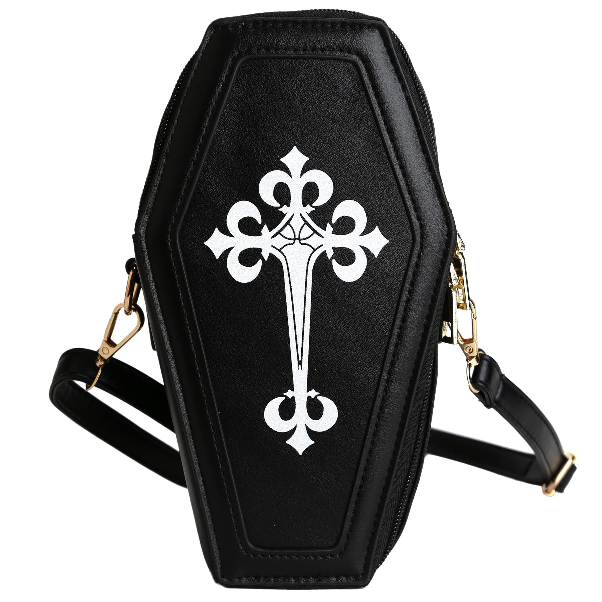 Ondeam Coffin Shape Gothic Shoulder Purses,Christ Cross Crossbody Bag Halloween Costume Accessories (Black)