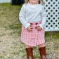 Visgogo Toddler Girl Skirts Outfit Ribbed Long Sleeve Tops Plaid Tweed Pattern Skirt Beret Fall 3Pcs Clothes (Pink, 12-18 Months