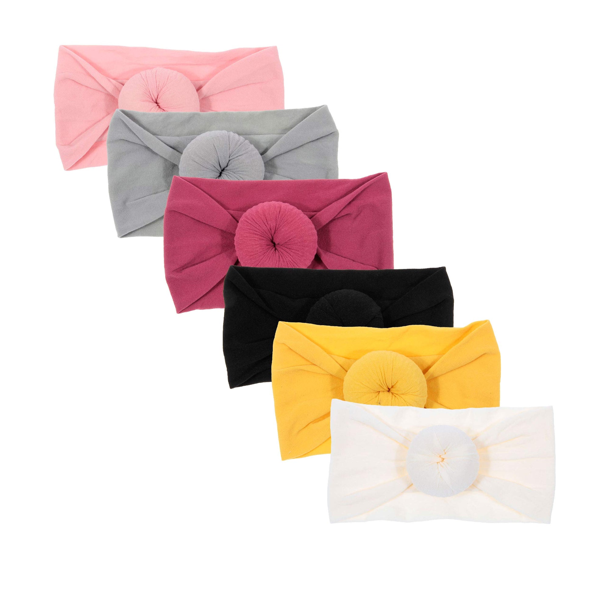 Nishine 6 Pack Cute Toddler Baby Girls Elastic Soft Nylon Headwraps Infant Knot Bow Headband Turban (Set 2)