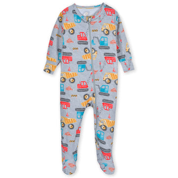 Gerber Unisex Baby Toddler Buttery Soft Snug Fit Footed Pajamas With Viscose Made From Eucalyptus, Construction, 12 Months