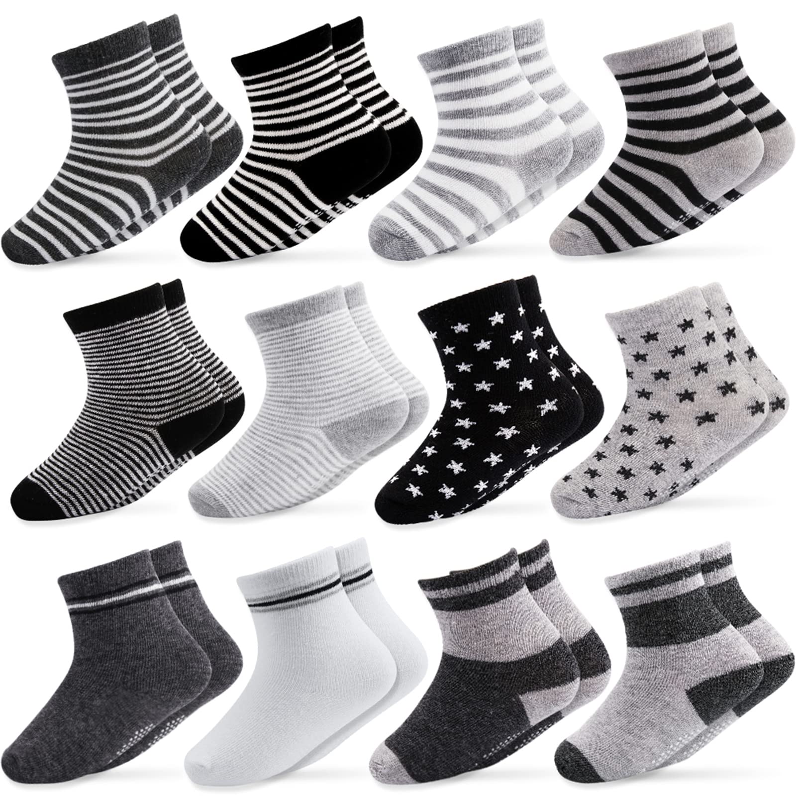 Cubaco Non Skid Grip Socks 12 Pairs Baby Socks 3-5 Years Boy Socks Cotton Socks With Grippers Ankle Socks Athletic Sport Socks U