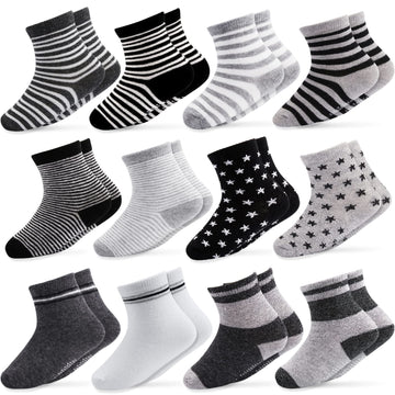 Cubaco Non Skid Grip Socks 12 Pairs Baby Socks 3-5 Years Boy Socks Cotton Socks With Grippers Ankle Socks Athletic Sport Socks U
