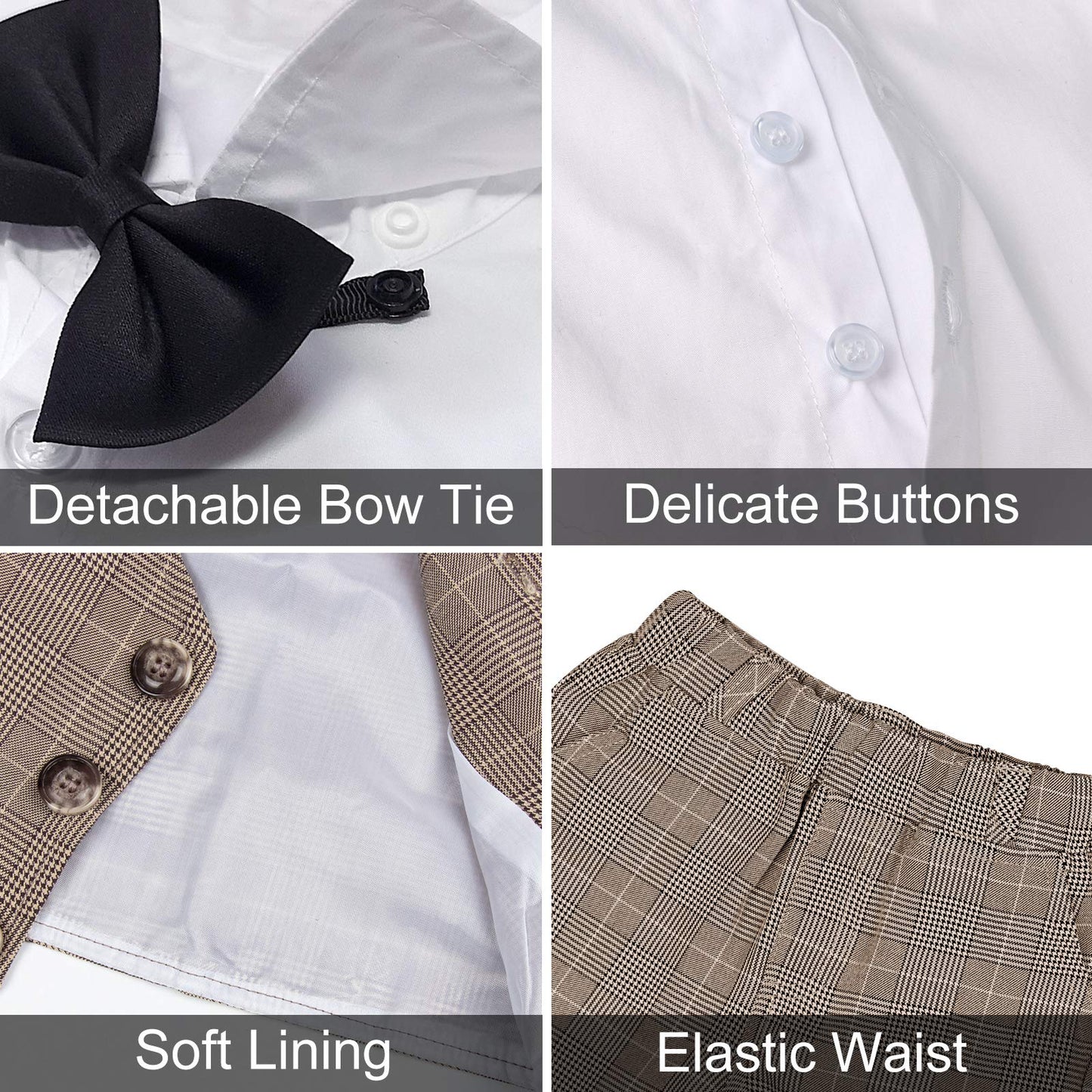 A&J Design Baby Suits For Boys Gentleman Wedding Formal Ring Bearer Plaid Outfit Dress Clothes Tuxedo Set Khaki 18-24 Months