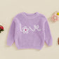 Valentines Day Baby Girl Boy Outfit Pink Heart Knit Sweater Long Sleeve Crewneck Sweatshirt Spring Winter Clothes (Purple, 3-4 Y
