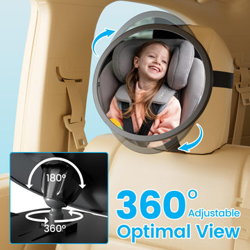 Baby Car Mirror For Rear Facing Carseat- Shatterproof Acrylic, 360 Adjustable Clear Wide Angle View, Ultra-Light Oval Design, Ea