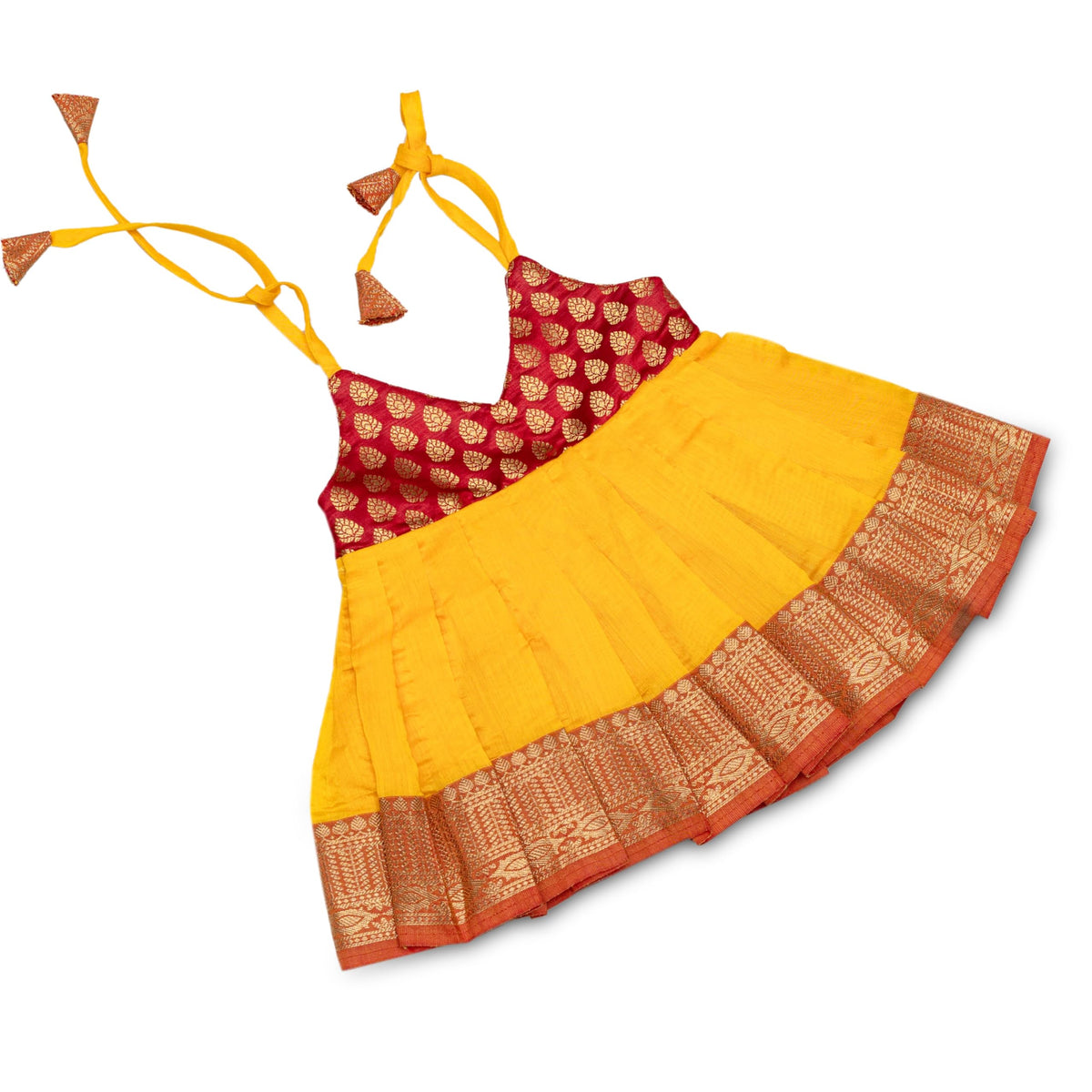 Picksparrow Baby Girls KneeLength Silk Cotton Silk Frock/Diwali Dress/Ethnicwear/Festive Indianwear(Brocade) (06 Months, Red