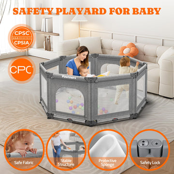 Portable Playpen For Babies And Toddlers With Foldable Adjustable Shape & Size, 56' L X 56' W X 28' H, 21 Square Feet, Baby F
