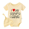 Ysculbutol Baby Twins Bodysuits I Love My Grandma And Grandpa Infant Baby Clothes Unisex Twin Romper Outfits With Hat, Yellow Ha