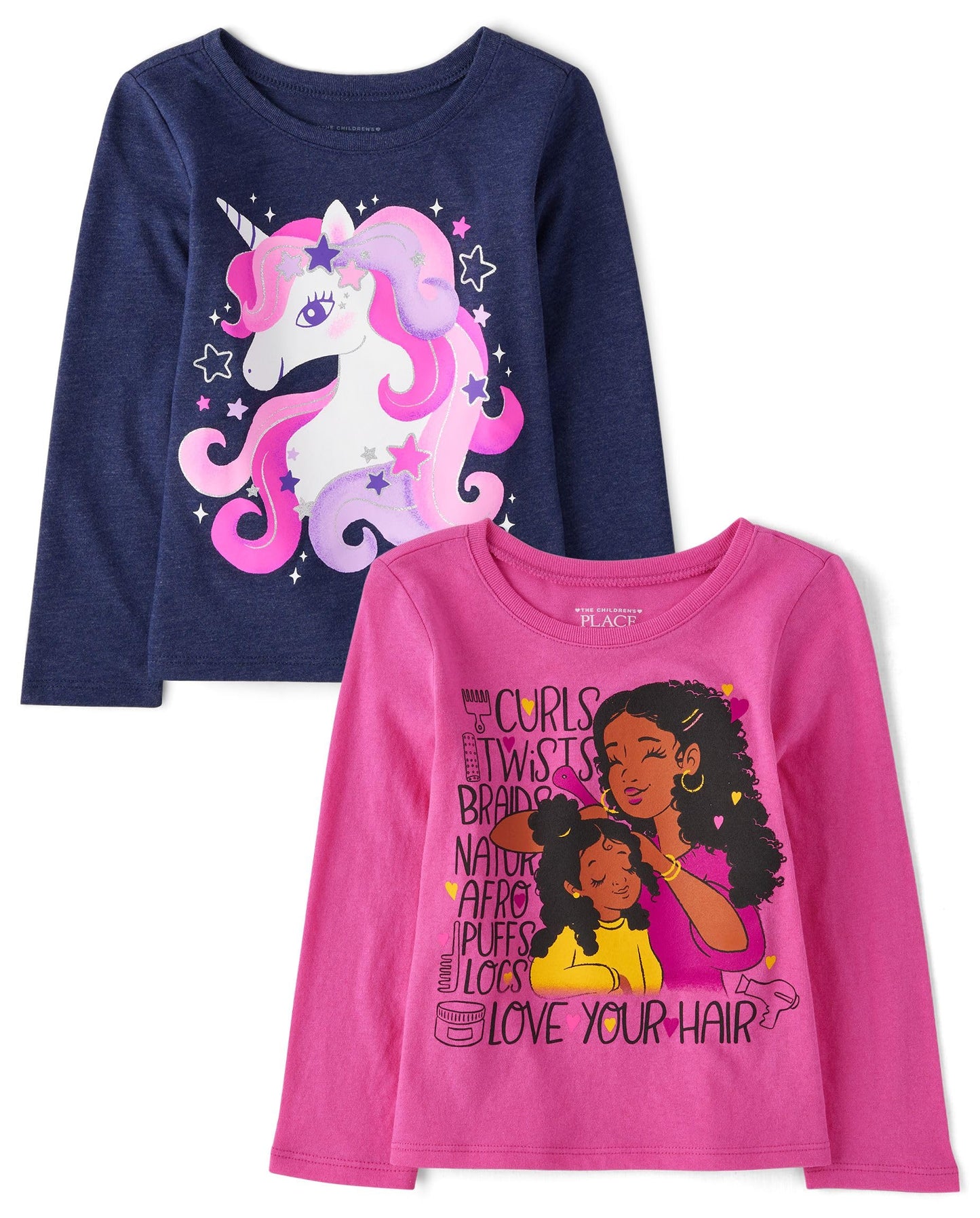 The Children'S Place Baby-Girls And Toddler Assorted Everyday Long Sleeve Graphic T-Shirts,Multipacks Unicorn/Girls Hair 2-Pack
