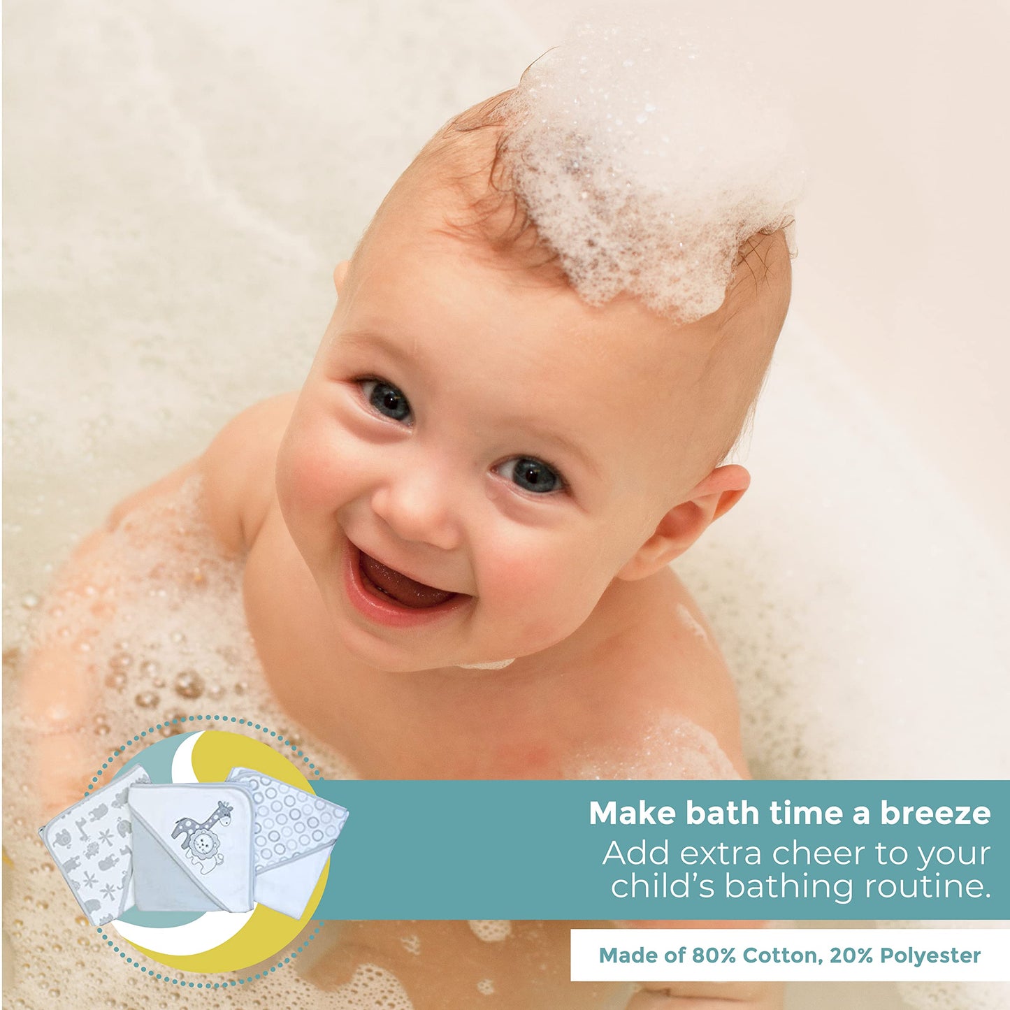 Spasilk Bath Hooded Towels & Baby Washcloths Set, Baby Bath Essentials For Everyday Use, 23-Piece Gift Set, Gray Lion