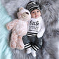 Fommy Newborn Baby Boy Clothes Little Brother Long Sleeve Romper+Long Pants+Stripe Hat 3Pcs Little Brother Newborn Outfit