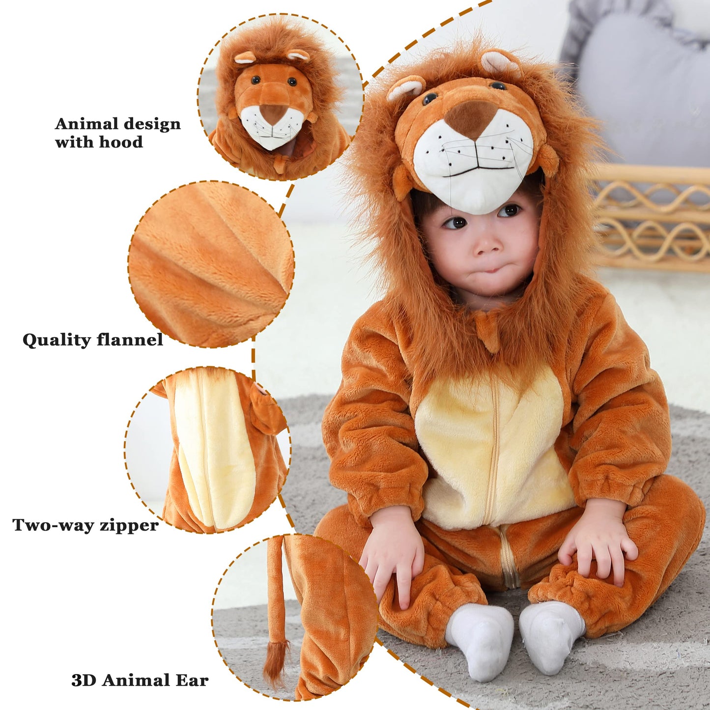 Tonwhar Infant And Toddler Halloween Cosplay Costume Kids' Animal Outfit Snowsuit(4-5T,Lion)