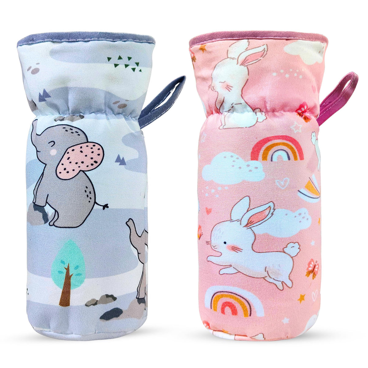 Glun Printed Baby Feeding Bottle Pouch With Lanyard Pack Of 2, Cushioned Cotton Pouch, Keep Warm Baby Drinks, Glass, Plastic Ins