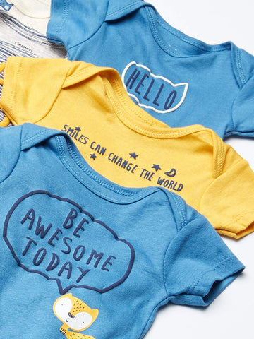 Gerber Baby Boy'S 8-Pack Short Sleeve Onesies Bodysuits, Blue Fox, 3-6 Months