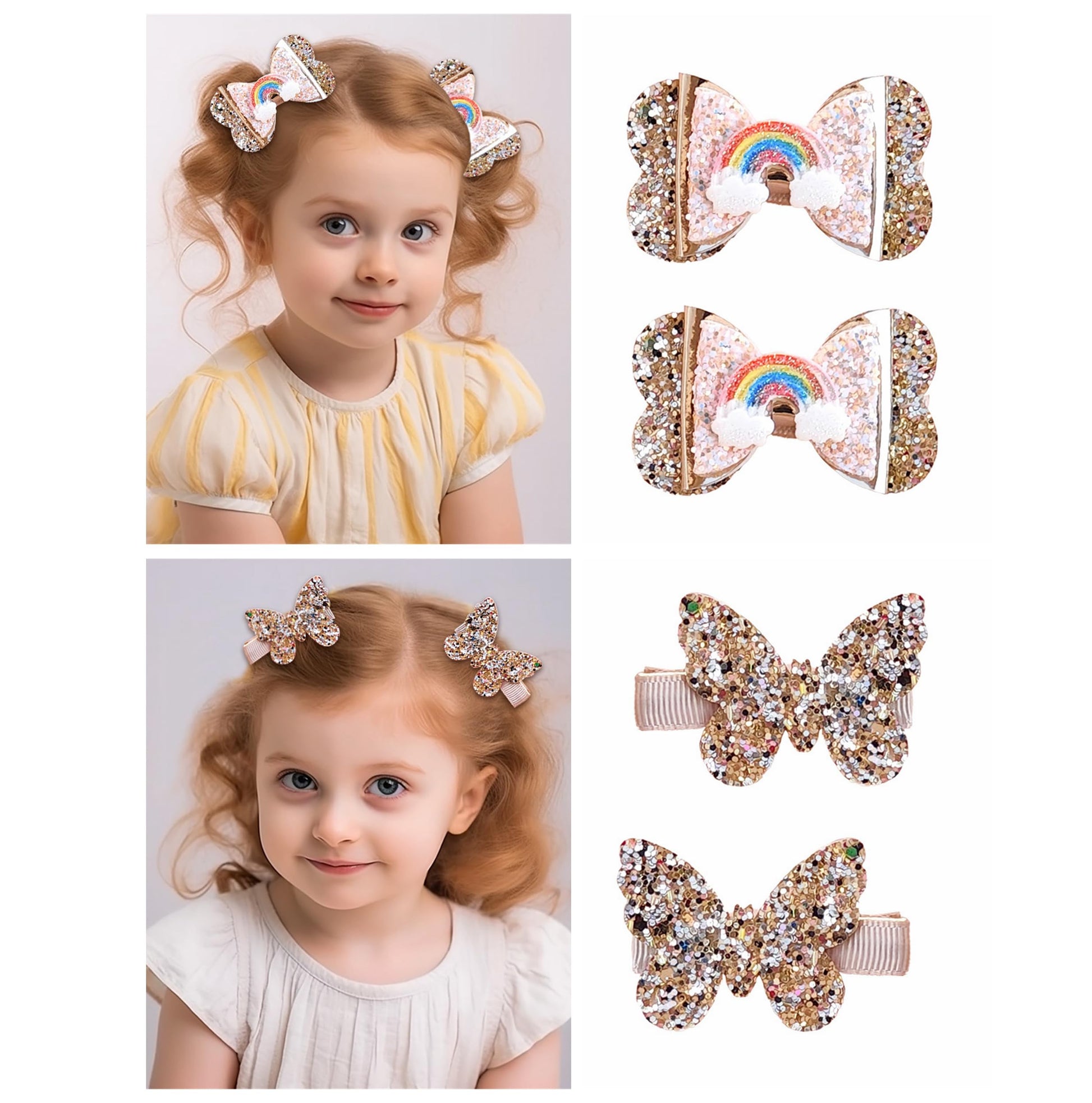 New Glitter Gold Bows Hair Clip For Girls, Baby Girl Toddler Clips, Hair Accessories.(FJ98) (4 Pcs Gold)
