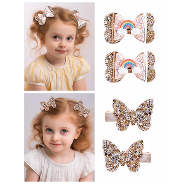 New Glitter Gold Bows Hair Clip For Girls, Baby Girl Toddler Clips, Hair Accessories.(FJ98) (4 Pcs Gold)