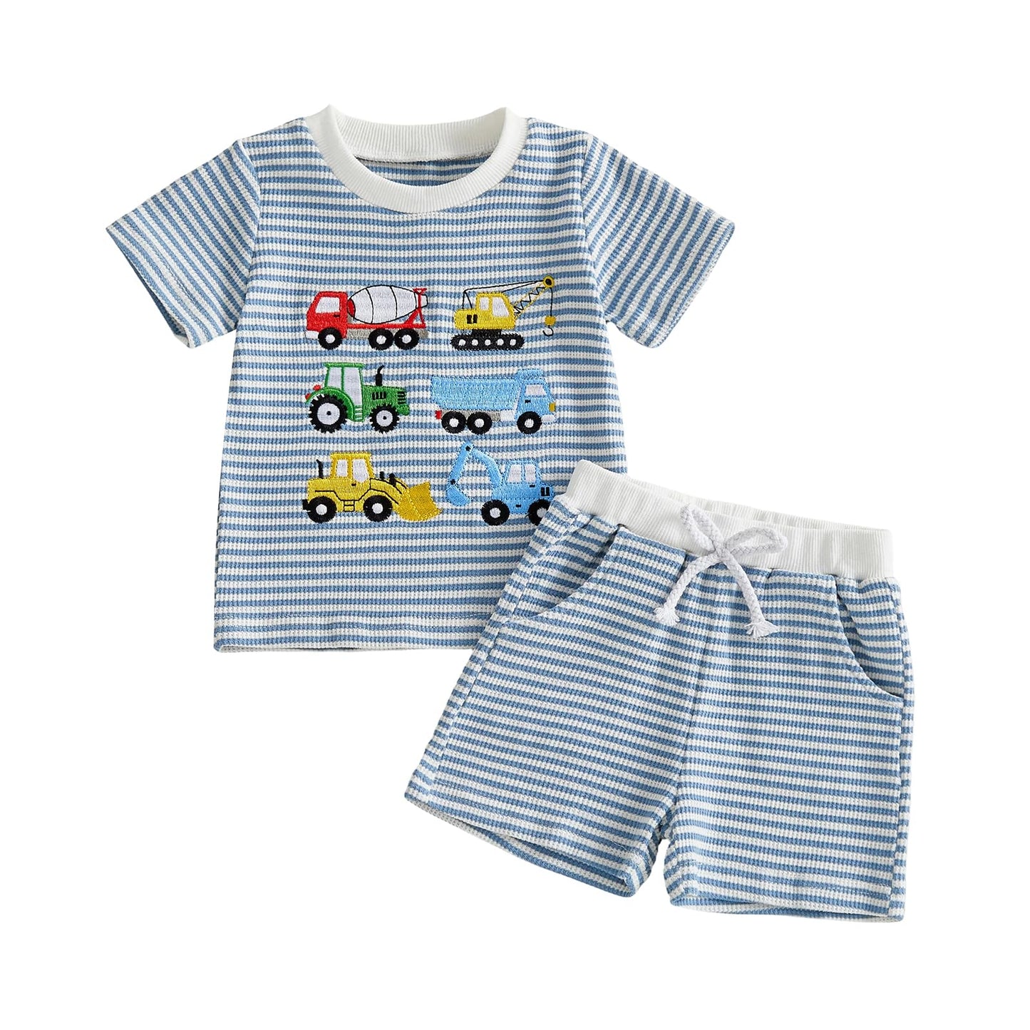 GGBNOMER Toddler Baby Boy Summer Clothes Waffle Truck Embroidery Short Sleeve Tops T-Shirt and Shorts Sets Cute 2Pcs Outfits (Cu