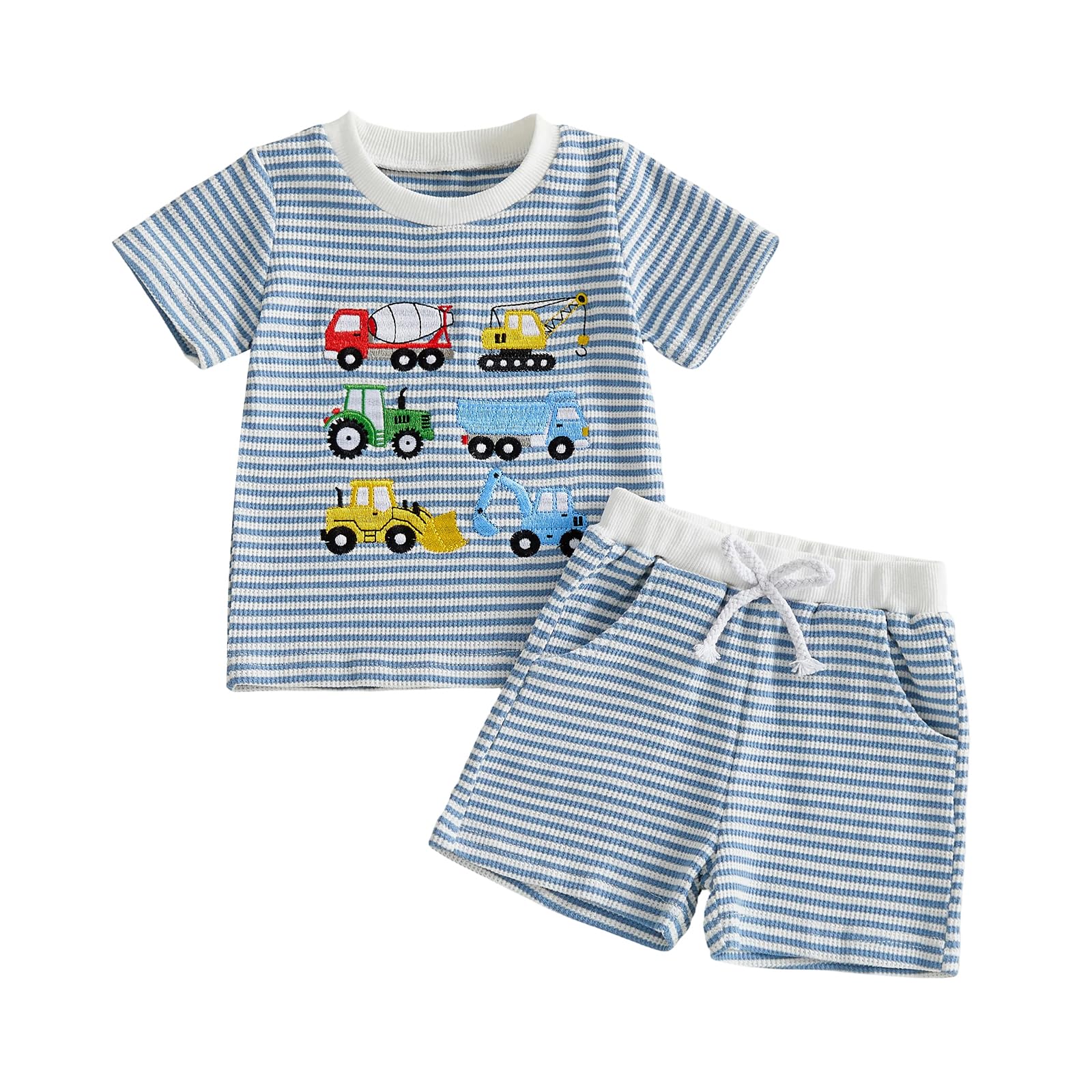 GGBNOMER Toddler Baby Boy Summer Clothes Waffle Truck Embroidery Short Sleeve Tops T-Shirt and Shorts Sets Cute 2Pcs Outfits (Cu