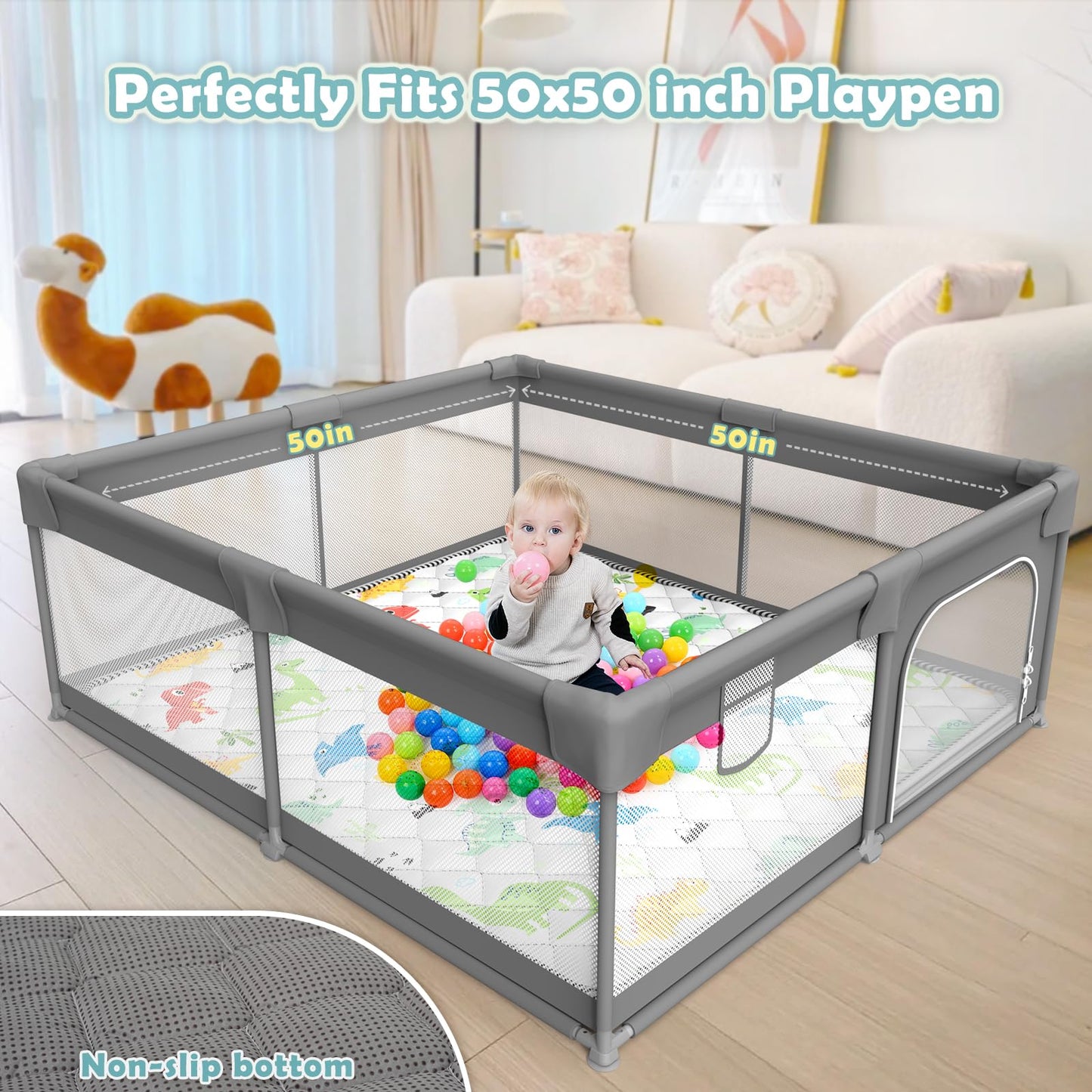 Palopalo Thicken Foam Baby Play Mat For Floor, 50X50 Inch Play Mat For Playpen, Soft Padding Playmats For Babies, Toddlers And I