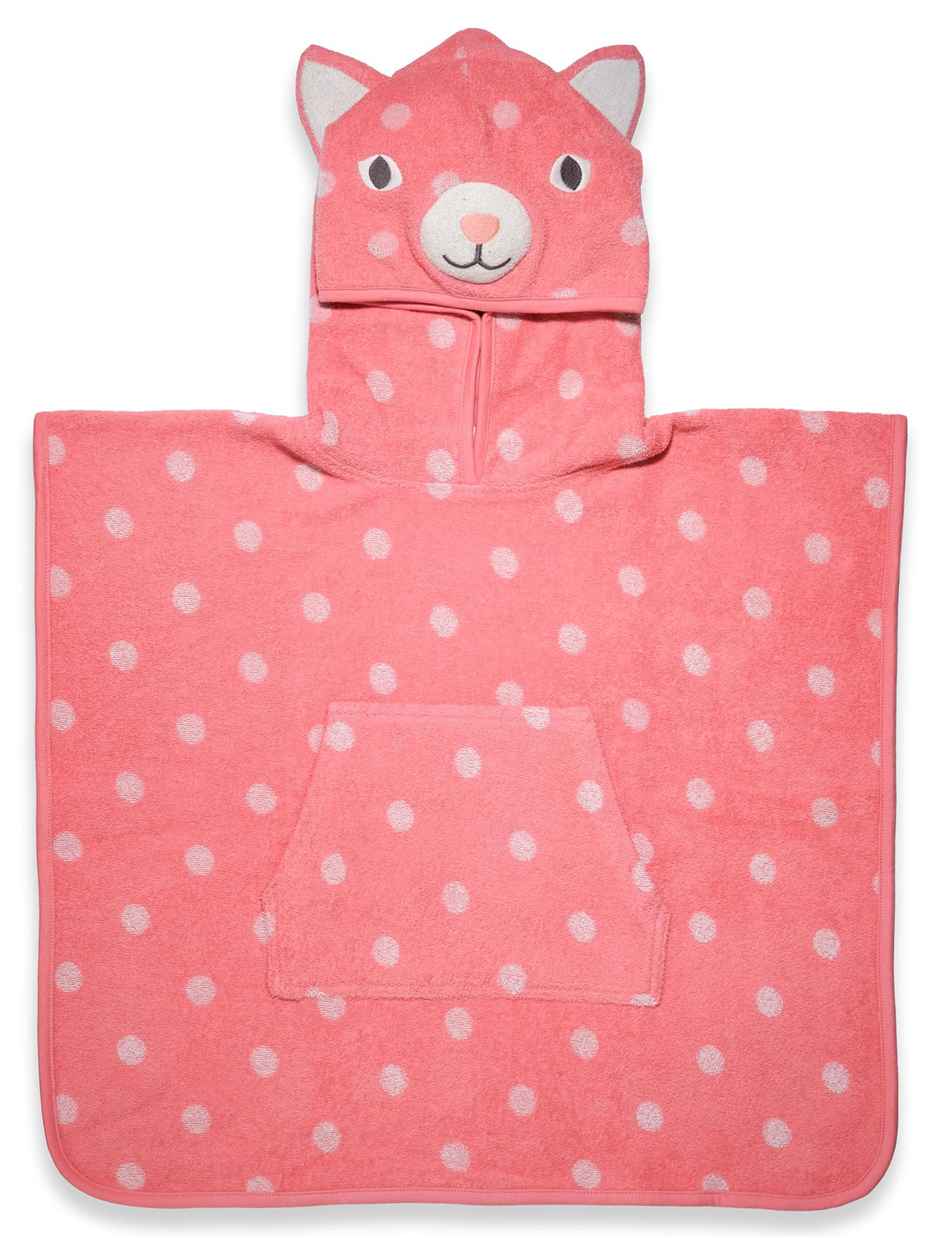 Ohmybebe Cat Hooded Animal TowelPoncho  Soft & Absorbent, Fun 3D Animal Hood, Red, Front Kangaroo Pocket, Ideal for Pool & Bat