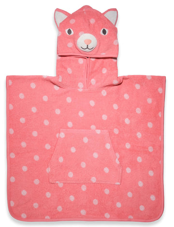 Ohmybebe Cat Hooded Animal TowelPoncho  Soft & Absorbent, Fun 3D Animal Hood, Red, Front Kangaroo Pocket, Ideal for Pool & Bat