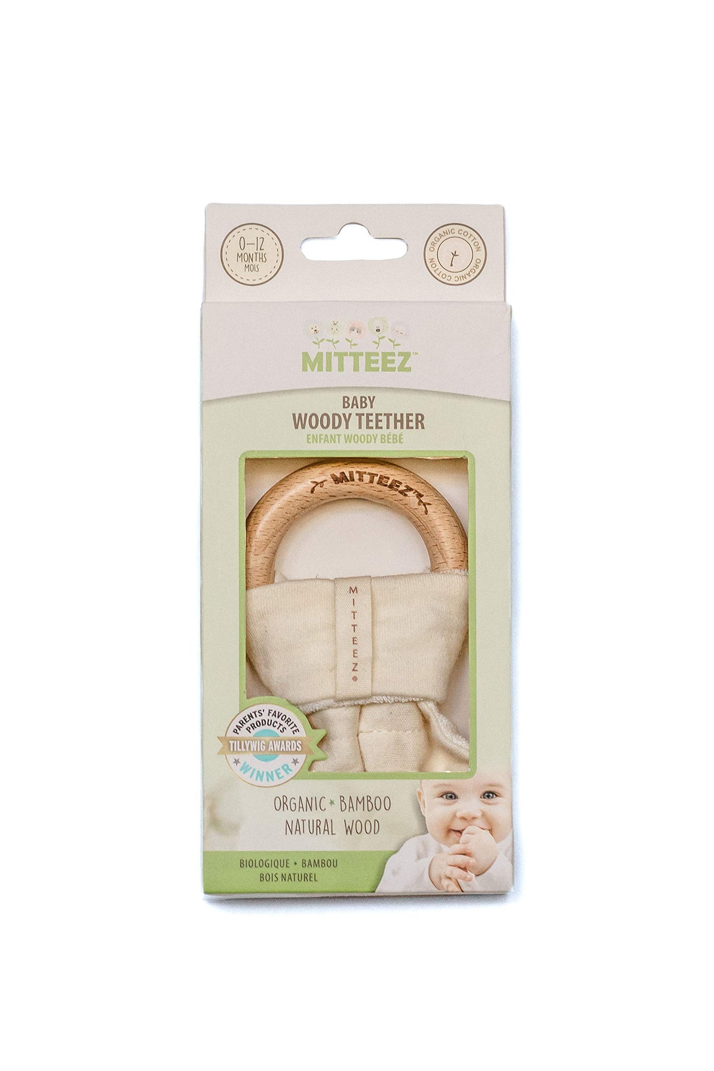 MITTEEZ Wood Baby Organic Wooden Teether with Absorbent Cloth (Natural)