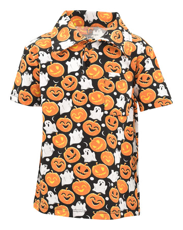 Unique Baby Boys Pumpkins Ghosts Halloween Tshirt Polo (3Y, Orange)