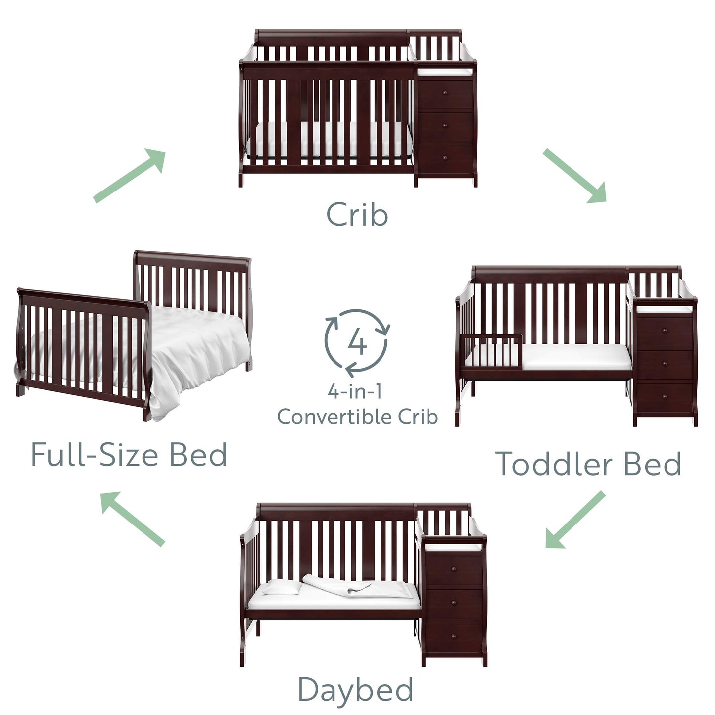 Storkcraft Portofino 5-In-1 Convertible Crib And Changer (Espresso) - Crib And Changing -Table Combo With 3 Drawers, Includes Ba