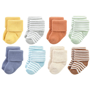 Hudson Baby Unisex Baby Cotton Rich Newborn And Terry Socks, Soft Earth Tone Stripes, 0-6 Months