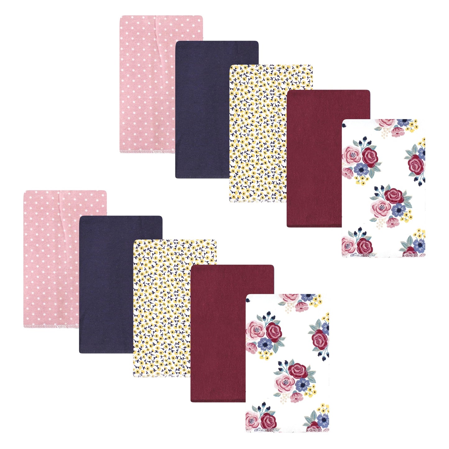 Hudson Baby Unisex Baby Cotton Flannel Burp Cloths, Blush Navy Floral 10-Pack, One Size