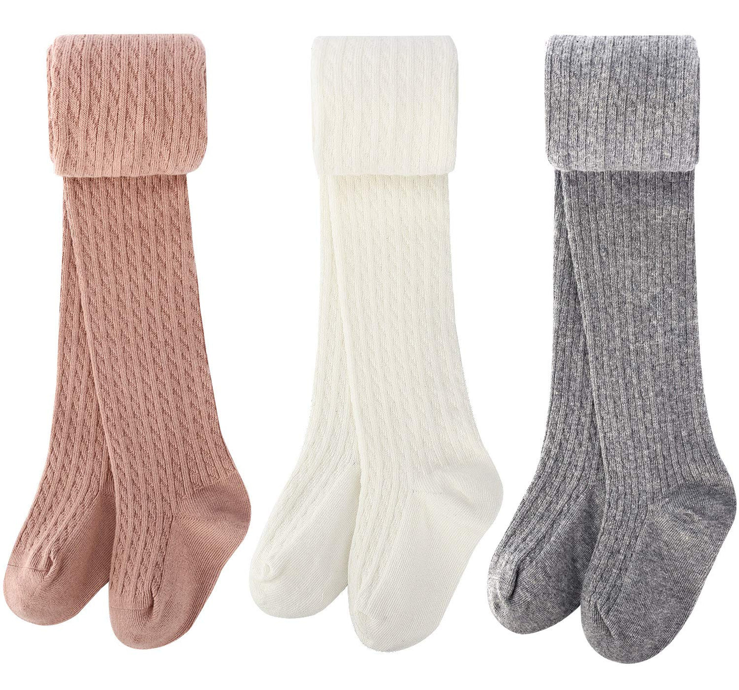 Booph Girls Tights Baby Toddler Cable Knit Leggings Pants 6-7 Years E-3 Pack