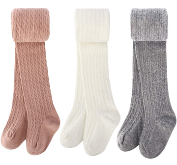 Booph Girls Tights Baby Toddler Cable Knit Leggings Pants 6-7 Years E-3 Pack