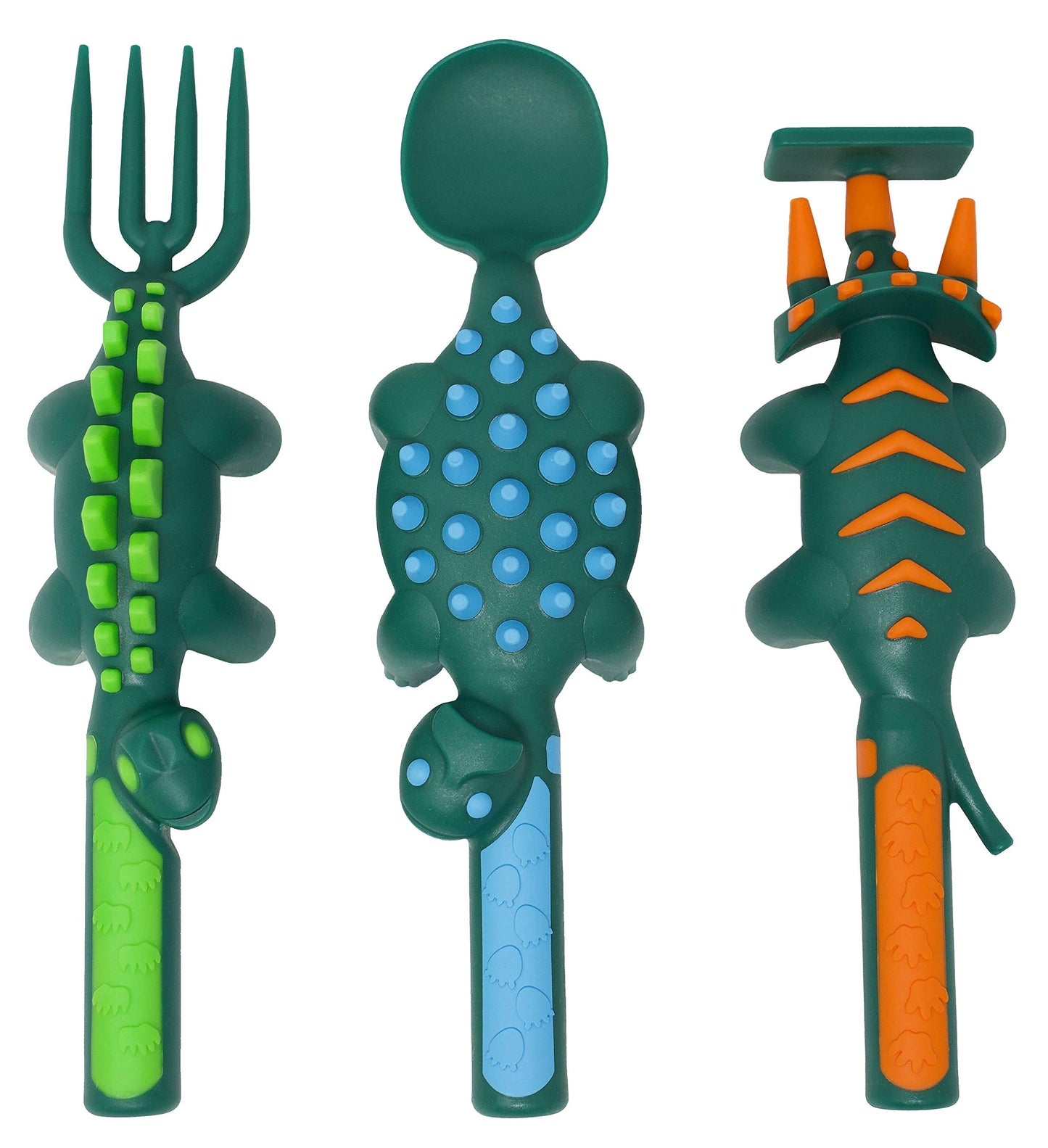 Constructive Eating Made In Usa Construction And Dinosaur Combo With 2 Utensil Sets And 2 Plates For Toddlers, Infants, Babies A