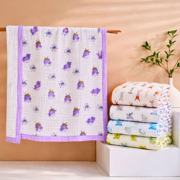 TiniTot 6 Layer Muslin Cotton Baby Blanket 110x110 cm Soft Breathable Lightweight AllSeason Newborn Swaddle, Stroller, Ac Room,